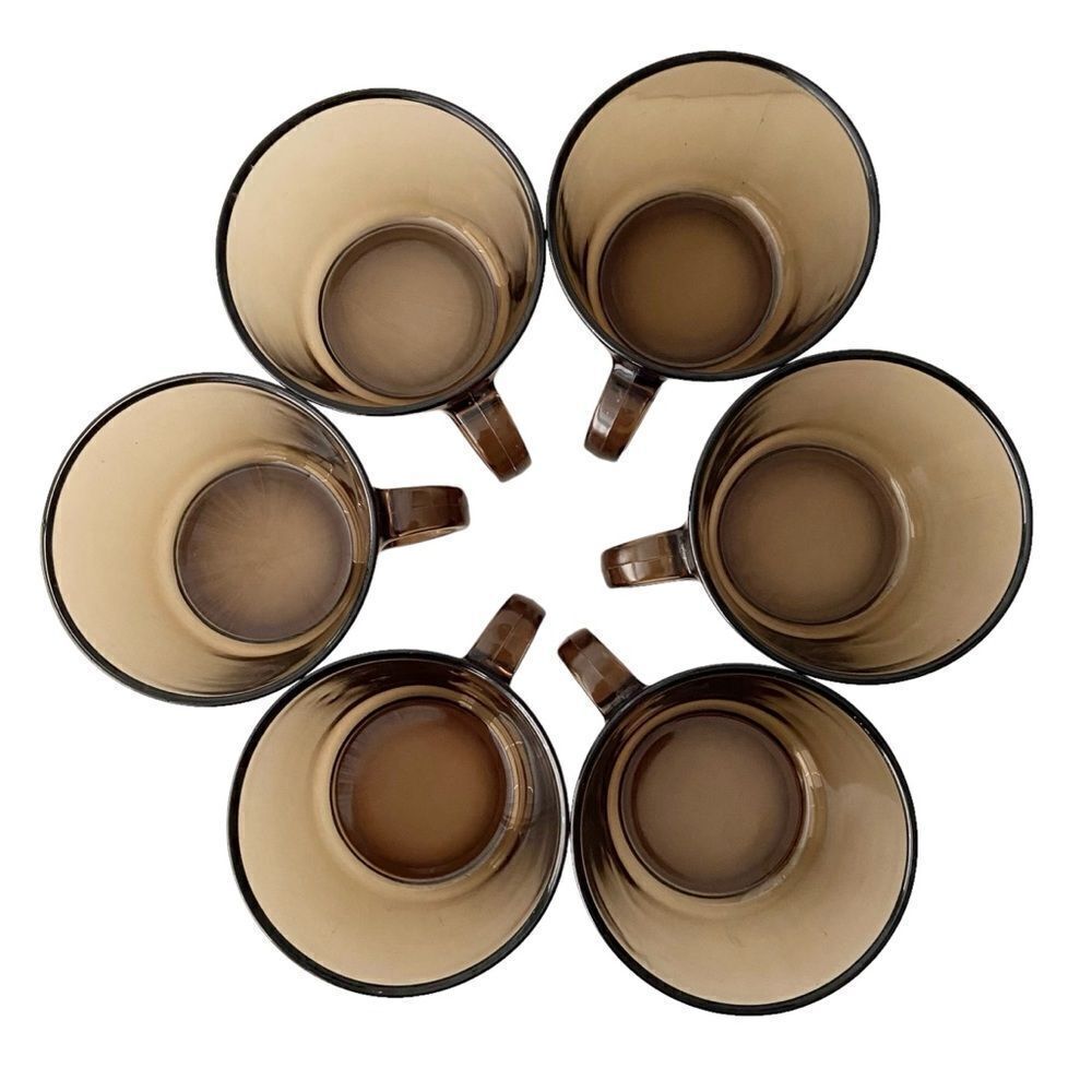 VTG Vereco France Set of 6 Smoked Glass Coffee Cups in or Tea Cups From the 70's